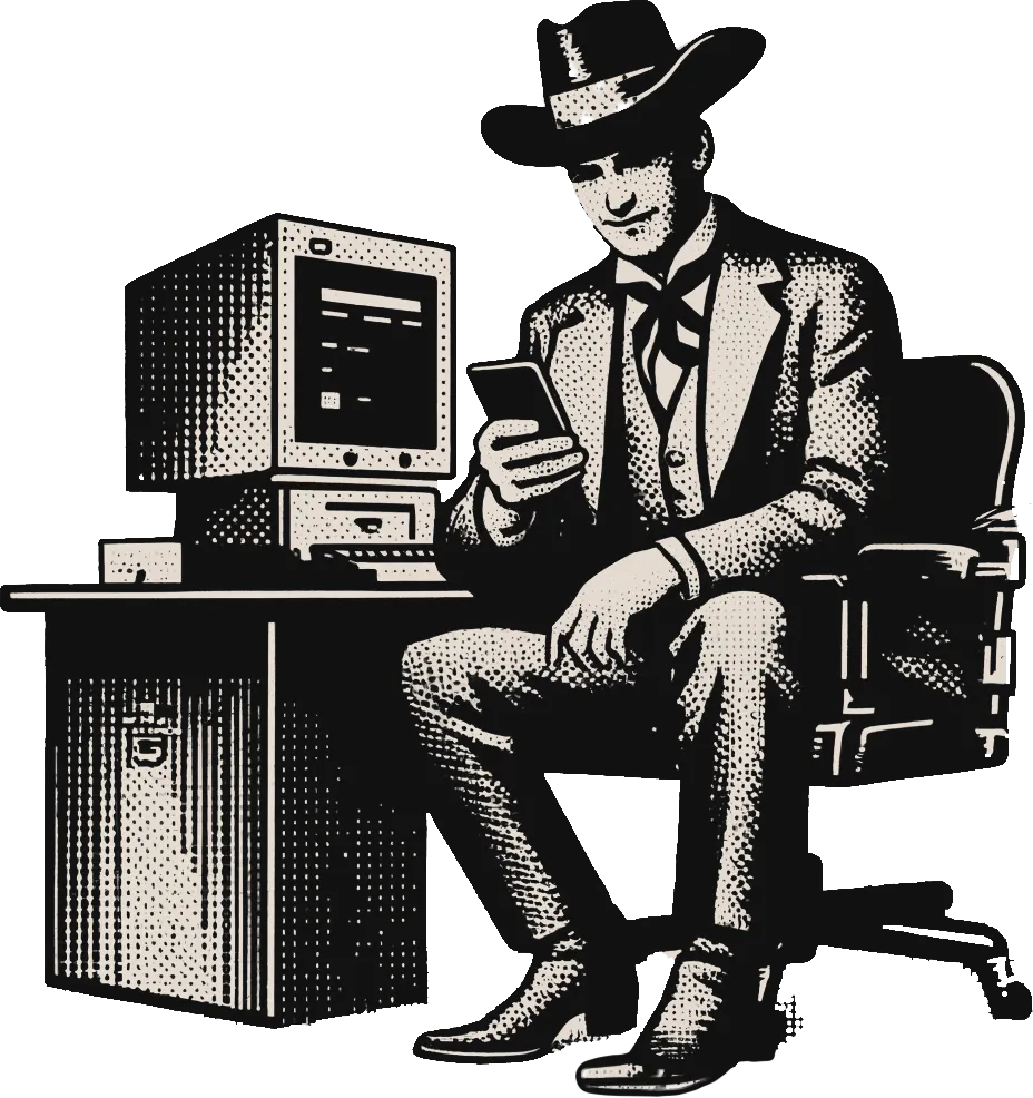 Cowboy Man sitting on Desk